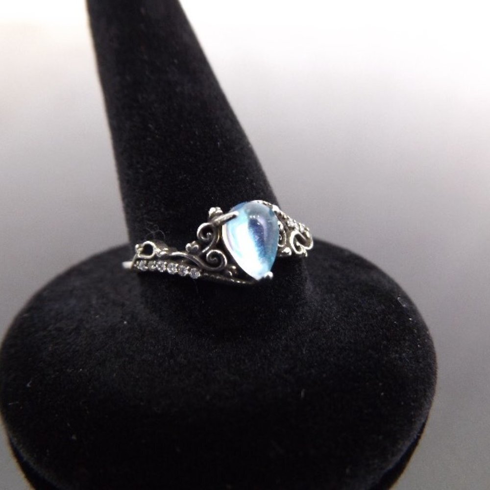 Aurora Borealis Crystal Ring, Size 7 .925 Sterling Silver Ornate Color Changing!
